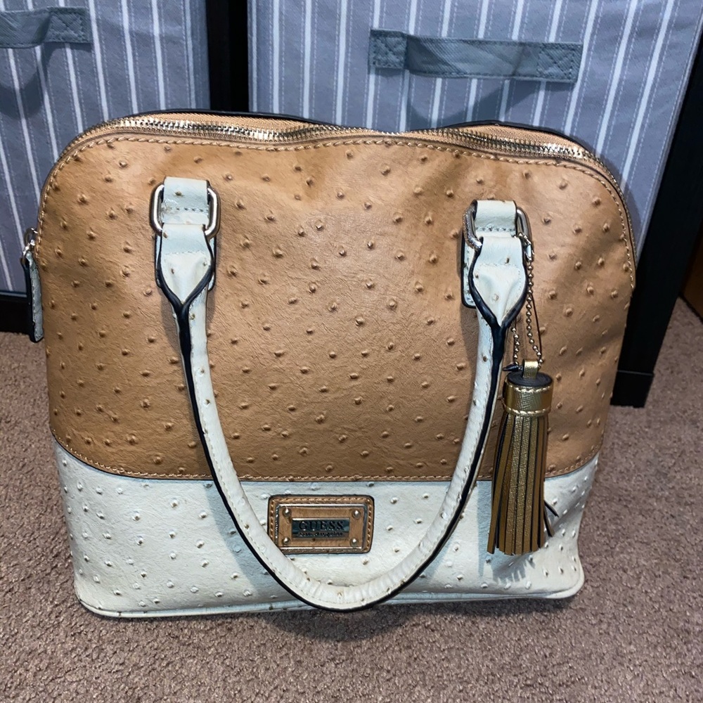 Tan & beige purse by guess